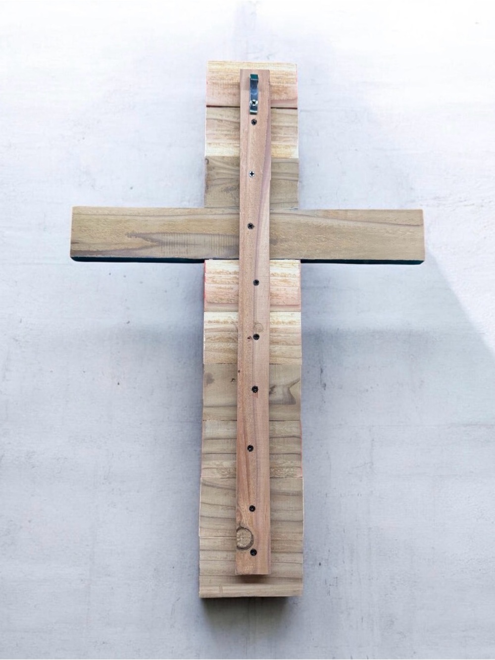 Handcrafted By Me! Angel Wings Patriotic Cedar Wooden Cross - Red, White & Blue - Picture 2 of 4